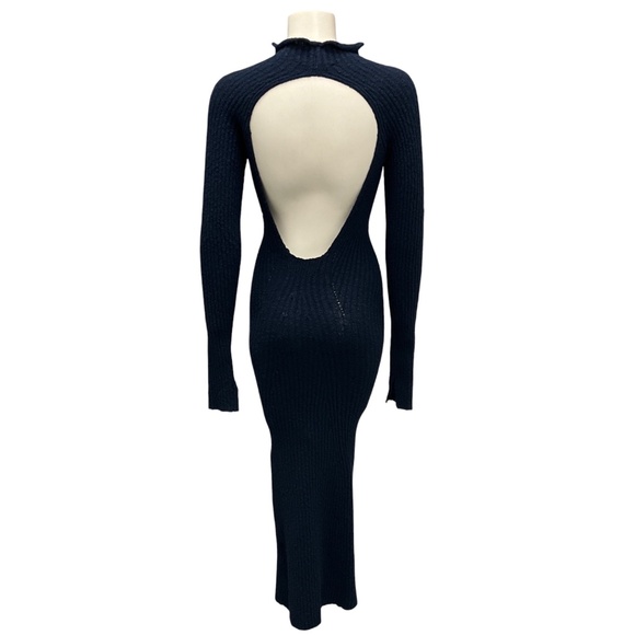 ACNE STUDIOS NAVY BLUE KENNICE LONG SLEEVED RIBBED KNIT MIDI DRESS - Picture 3 of 6